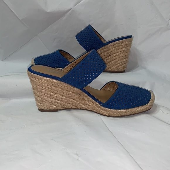 FRANCO Sarto Blue Perforated Leather Wedge Espadrilles Size 6 - Picture 10 of 11